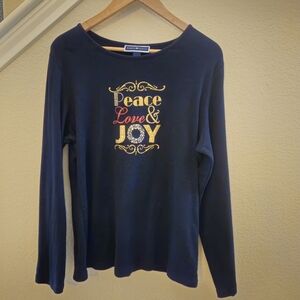 KAREN SCOTT ChristmasHoliday PeaceLoveJoy BlackSparkly LongSleeve Shirt Women XL